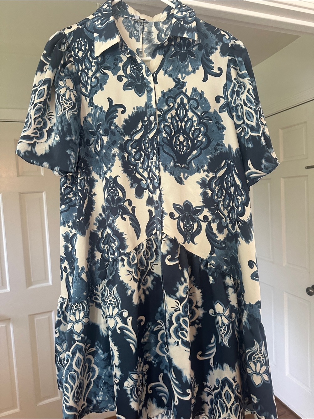 Blue & White Printed Mini Dress - Unbranded